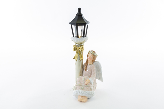 Immagine di ANGELO RESINA GLITTER ROSA CON LED H 28