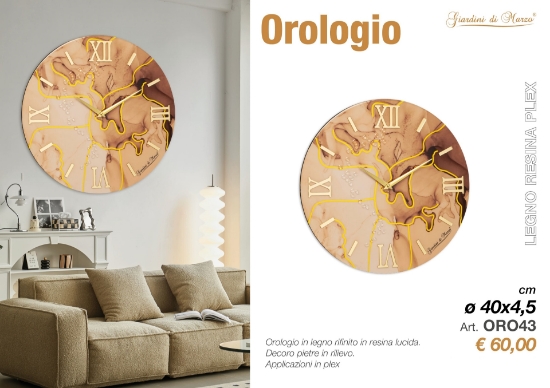 Immagine di OROLOGIO EFFETTO MARMO 40 CM TORTORA OR043 GIARDINI DI MARZO