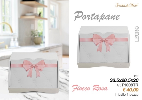 Immagine di PORTA PANE BIANCO FIOCCO ROSA T1008TR GIARDINI DI MARZO