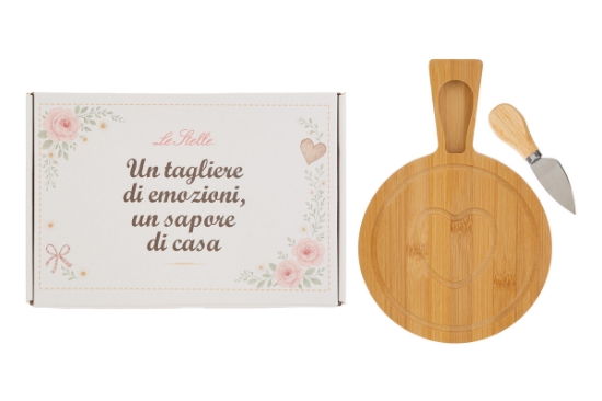 Immagine di SET 2 PZ TAGLIERE LEGNO COLTELLO FORMAGGIO 26x18x2CM