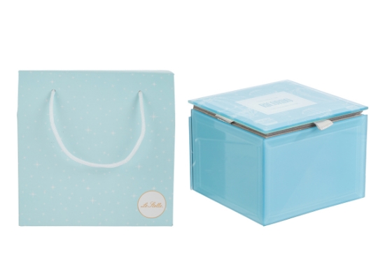 Immagine di SCATOLA VETRO CELESTE 9x9xh.7CM C/SHOPPER 156635