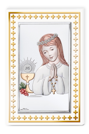 Immagine di Pannello Comunione Bimba Con foglia Oro 9x13,5 81509/3LCOL