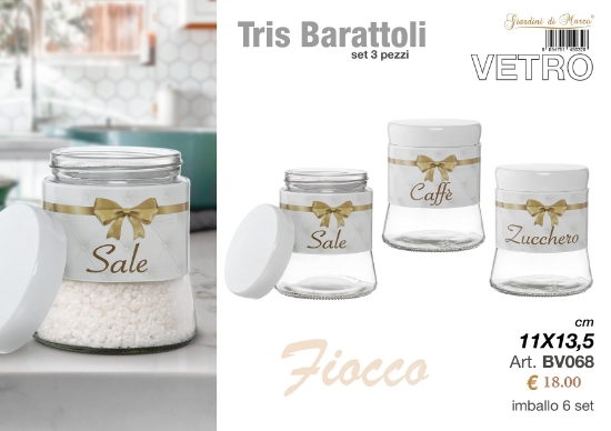 Immagine di TRIS BARATTOLI FIOCCO TORTORA BV068 GIARDINI DI MARZO