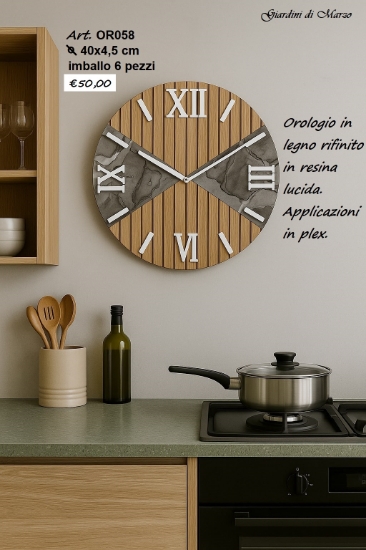 Immagine di OROLOGIO TONDO MARMO GRIGIO 40 CM LEGNO OR058 GIARDINI DI MARZO